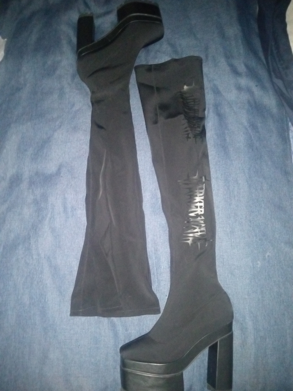 *Limited* "SINISTER" Black Over-Knee Platform Boots with Textured Side Detail